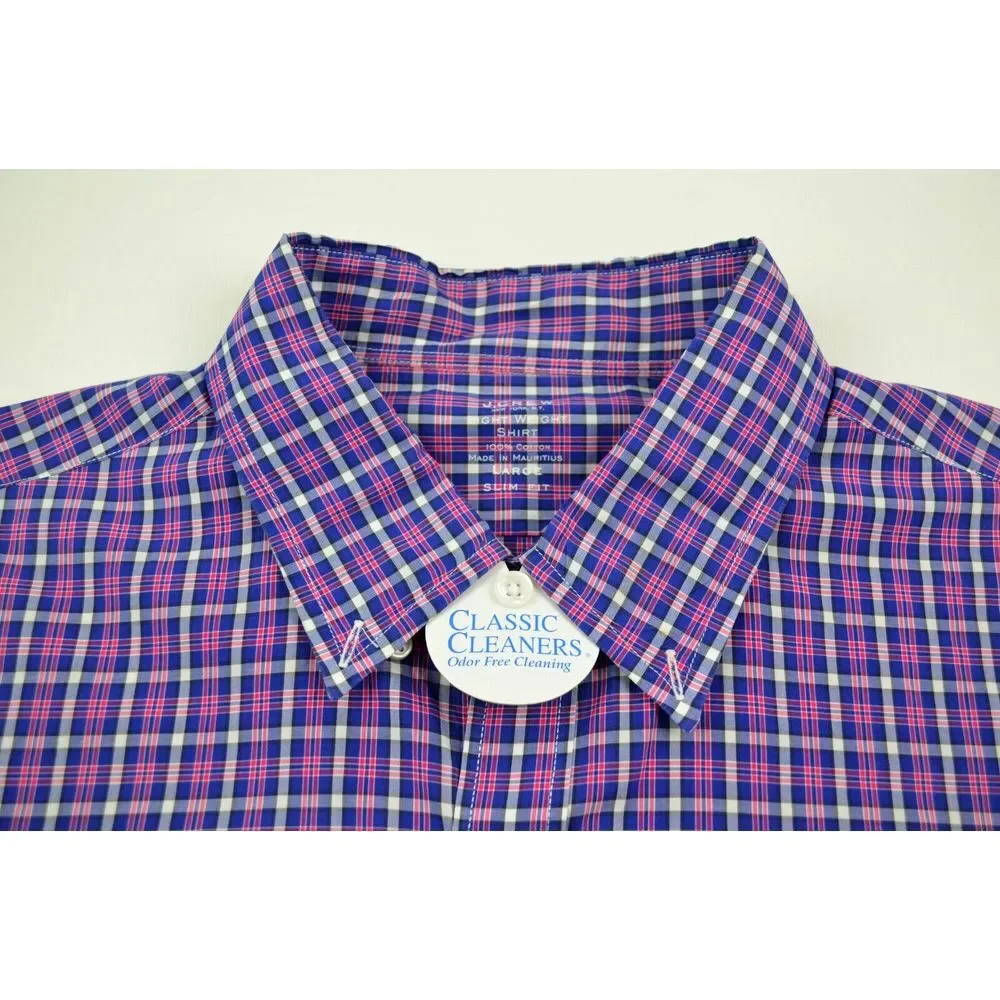 J Crew Light Weight Dress Shirt Cotton Men's L Slim Fit Blue &‎ Red Plaid
